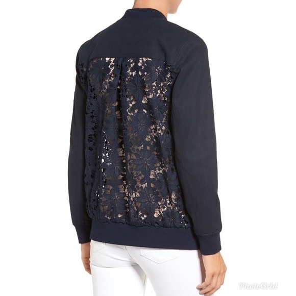 Chelsea 28 Navy Lace Back Bomber Jacket XXS - Picture 1 of 8